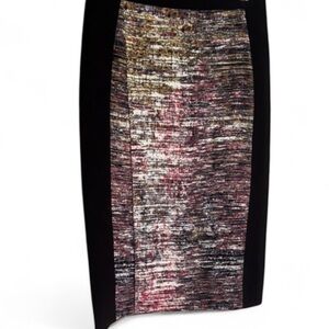 BcBGMaxAzria skirt grayce black combo knit panel slit front lined NEW pencil